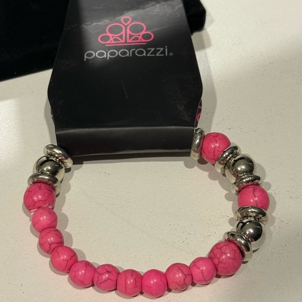 Paparazzi‎ Pink and Silver Stretch Bracelet